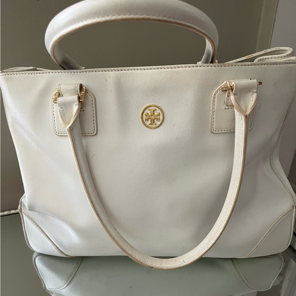 Tory Burch Cream Tote Bag with Gold Logo